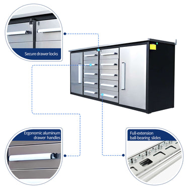 7ft Heavy Duty Workbench with 10 Drawers & 2 Cabinets