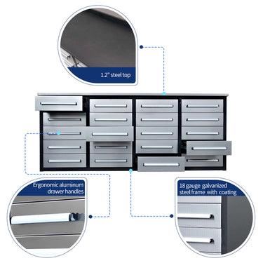 7ft Heavy Duty Garage Workbench Cabinet with 20 Drawers