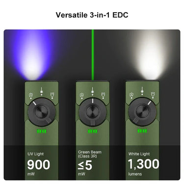 OLIGHT ARKFELDPRO3RODGV3 Linterna EDC plana Arkfeld Pro con luz LED, UV y láser - Verde OD