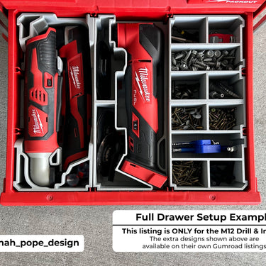 Slimline Packout Drawer Insert for M12 Right Angle Drill and Impact Driver - Jonah Pope Design (JPD-RADI)