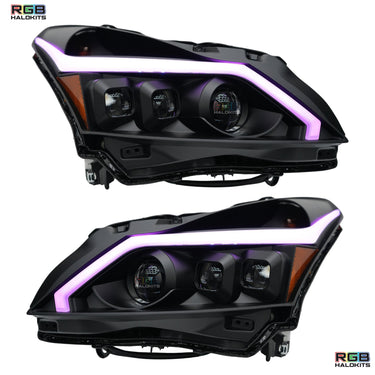 Multicolor RGB Halo DRL Boards for 2010-2013 Infiniti G37 Spyder headlights, featuring vibrant multicolor flow lighting.