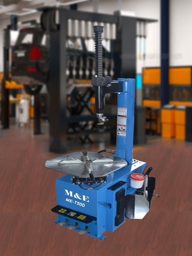 M&E ME-T500 Swing Arm Tire Changer Machine | 12"–24" Rim Capacity Tire Changer — M&E-T500 Tire Changer + KT-MC1 Motorcycle Adaptor for Wheel Clamp Tire Changer