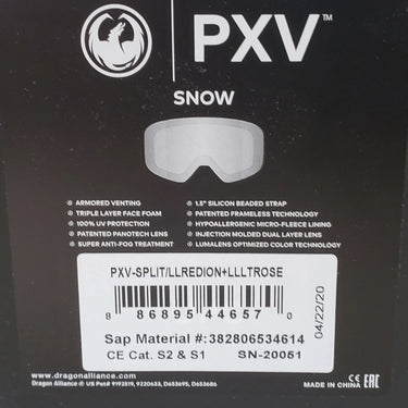 DRAGON PXV Goggles LumaLens Bonus Lens Included PXV-SPLIT/LLREDION+LLLTROSE