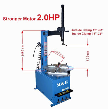 M&E ME-T500 Swing Arm Tire Changer Machine | 12"–24" Rim Capacity Tire Changer — M&E-T500 Tire Changer + KT-MC1 Motorcycle Adaptor for Wheel Clamp Tire Changer