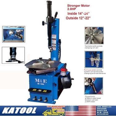 M&E ME-T500 Swing Arm Tire Changer Machine | 12"–24" Rim Capacity Tire Changer — M&E-T500 Tire Changer + KT-MC1 Motorcycle Adaptor for Wheel Clamp Tire Changer