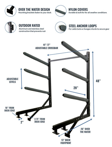 Broadwater Paddleboard Storage | Adjustable Dock Rack | Over The Water | 4 Levels
