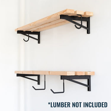 StoreYourBoard heavy-duty wall shelf brackets for 1' x 4' garage wall shelves, designed for sturdy, wall-mounted storage solutions.