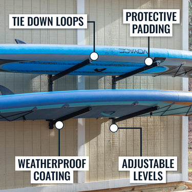Almacenamiento de tablas de SUP y surf Sandbridge | Soporte ajustable para exteriores | 2 niveles