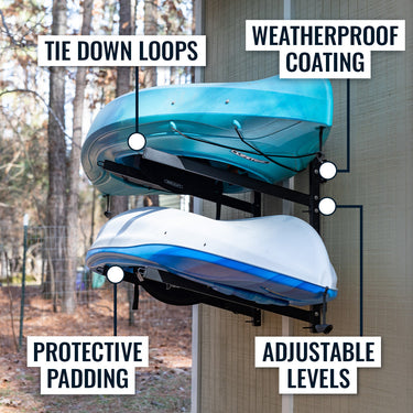 Almacenamiento de kayak Shenandoah | Soporte ajustable para exteriores | 2 niveles