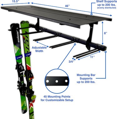 Estantería sólida Solitude Ski | Sistema de almacenamiento de pared ajustable | Capacidad para 10 pares de esquís
