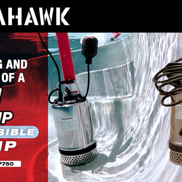 Tomahawk 1 HP Submersible Trash Pump, 73 GPM / 4380 GPH, 750W with Automatic Float Switch Top-Outlet for Flooded Basements, Pools, and Construction Sites