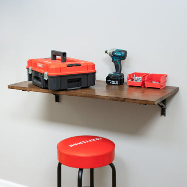 Banco de trabajo plegable Wakefield | Tablero de madera oscura con soportes negros | Mesa resistente