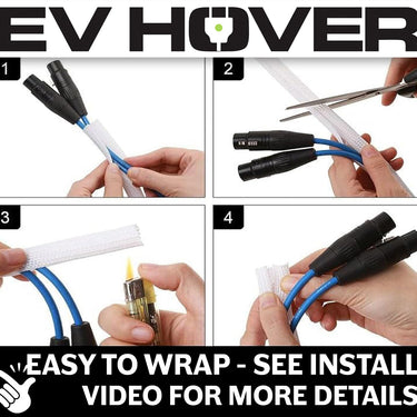 White Braided Cable Wrap Sleeve Protector - Self-Wrapping, Split Wire Loom for EV Charging Cables